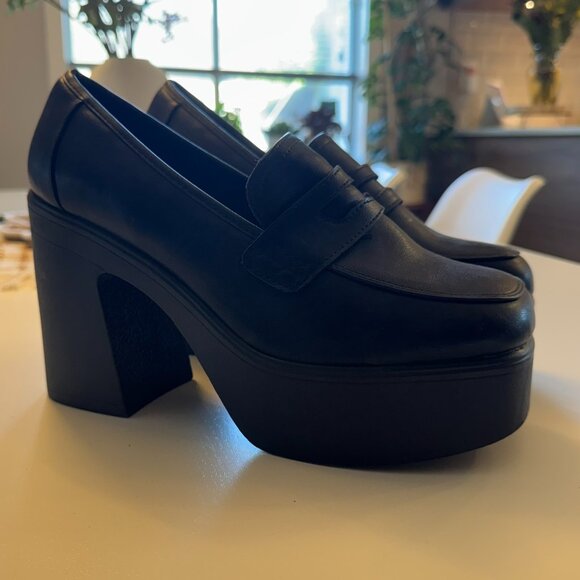 CALL IT SPRING Black Vegan Platform Loafers – Size 10 - Picture 1 of 4